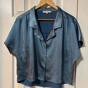 Monk & Lou Satin Blue Women's Top Large